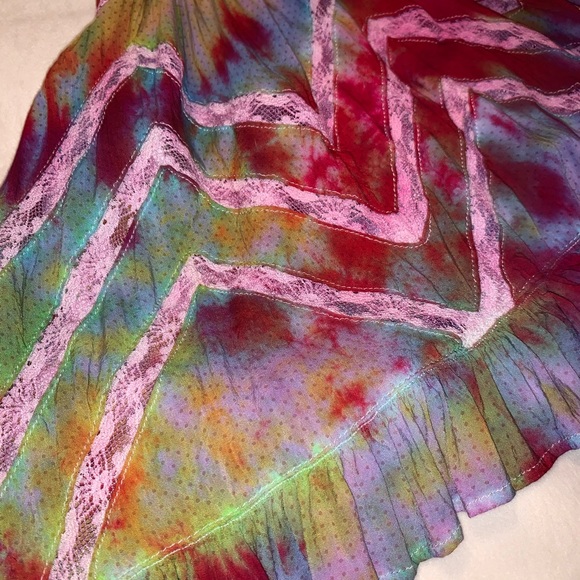 Voile and Lace Trapeze Slip Tie Dye Mini Dress - Picture 4 of 8